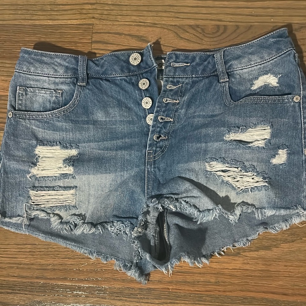 Refuge Blue Distressed Jean Shorts High-Waisted